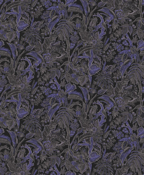 Čierno-modrá vliesová tapeta s kvetinami a listami, SUM503, Summer, Khroma by Masureel