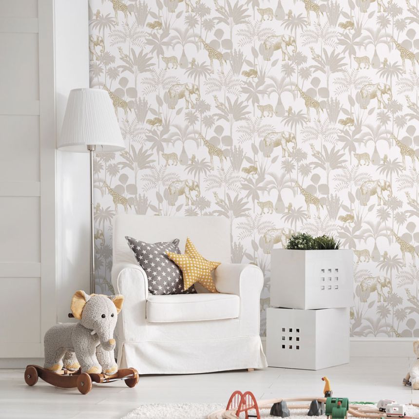 Detská vliesová tapeta s palmami a zvieratkami, 976-1, Mika,  ICH Wallcoverings