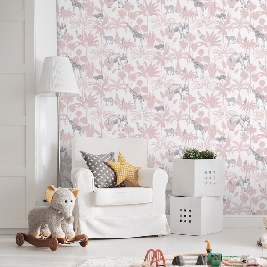 Detská vliesová tapeta s palmami a zvieratkami, 976-3, Mika,  ICH Wallcoverings