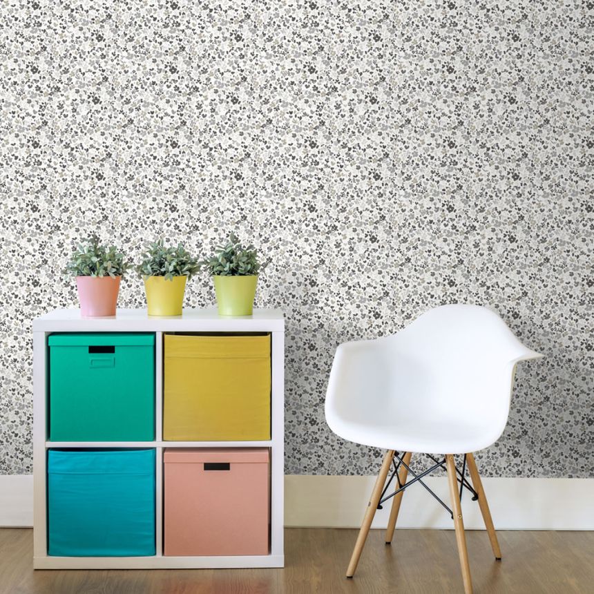 Sivo-biela kvetinová vliesová tapeta na stenu, MG56667, Mika,  ICH Wallcoverings