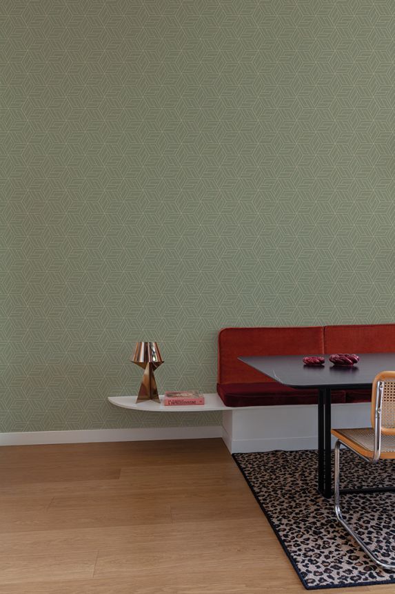 Zeleno-zlatá geometrická vliesová tapeta na stenu, A67303, Vavex 2026